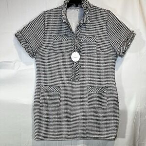 NWT Women's Gray Tweed X-Large Dress V-Neck‎ Short Sleeve Front Zip Sheath Lined